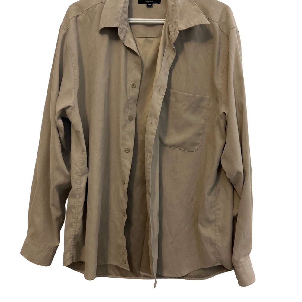 Tan Lightweight suede Shirt  with Classic Collar